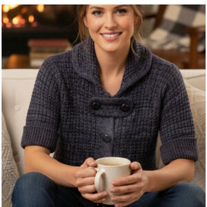 Audrey & Grace Charcoal Knit Wool Blend Cardigan Sweater Size M